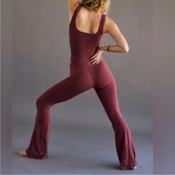 NWT Free People Good Karma Flared Onesie Henna Burgundy MSRP $118 Size Small - Picture 3 of 9